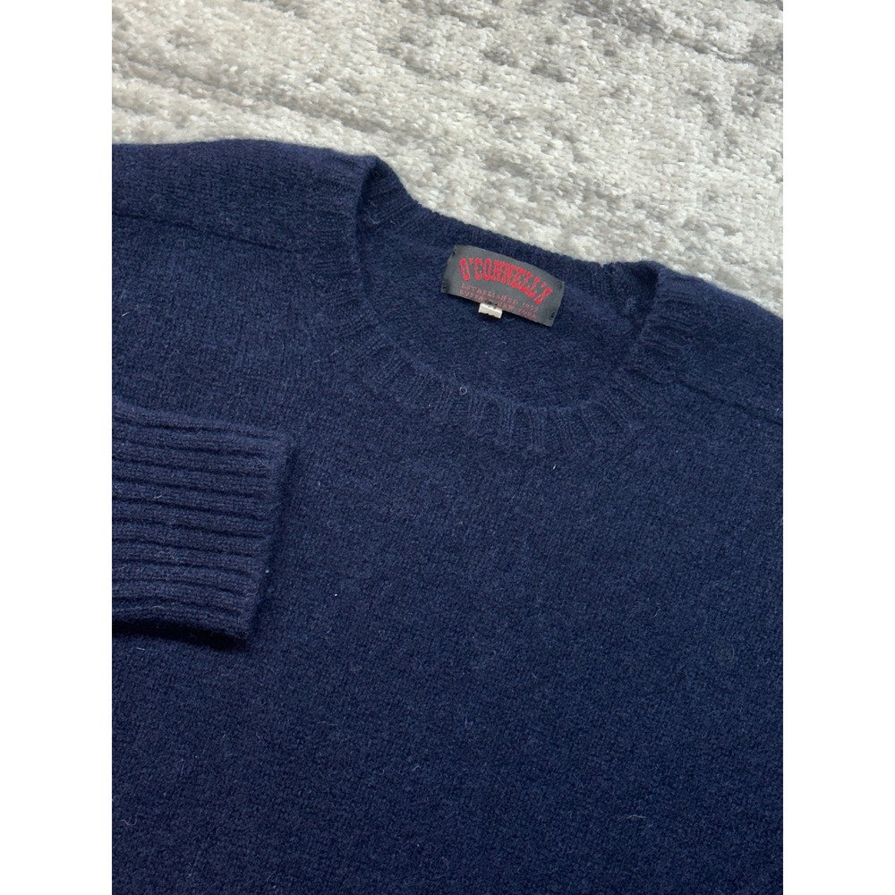 O'Connell's Crewneck Sweater Men 46 Navy Blue Shetland Wool Scotland Knit